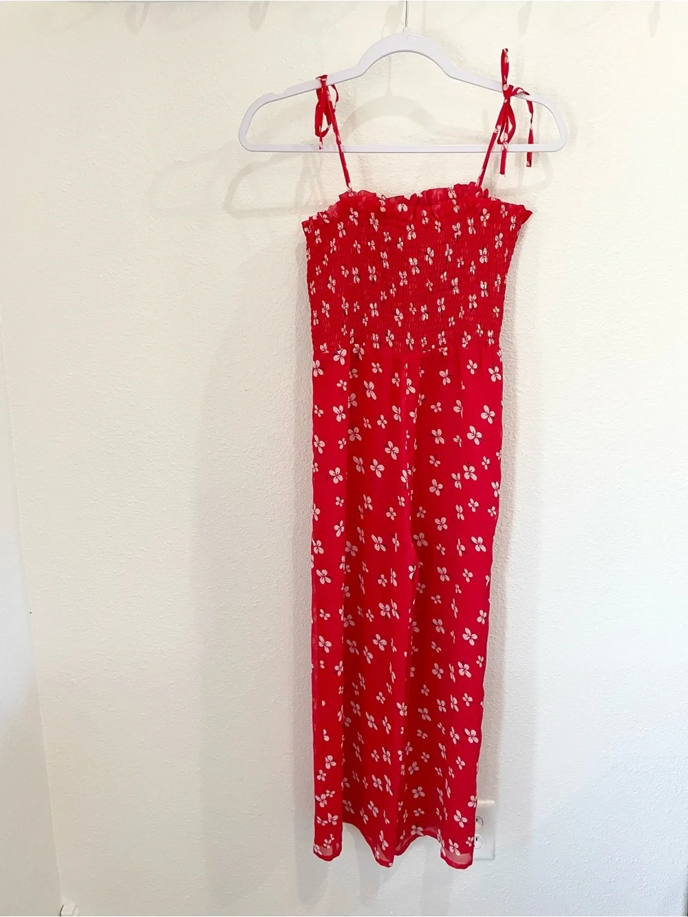 Bardot floral lightweight jumpsuit red feminine stretch preppy